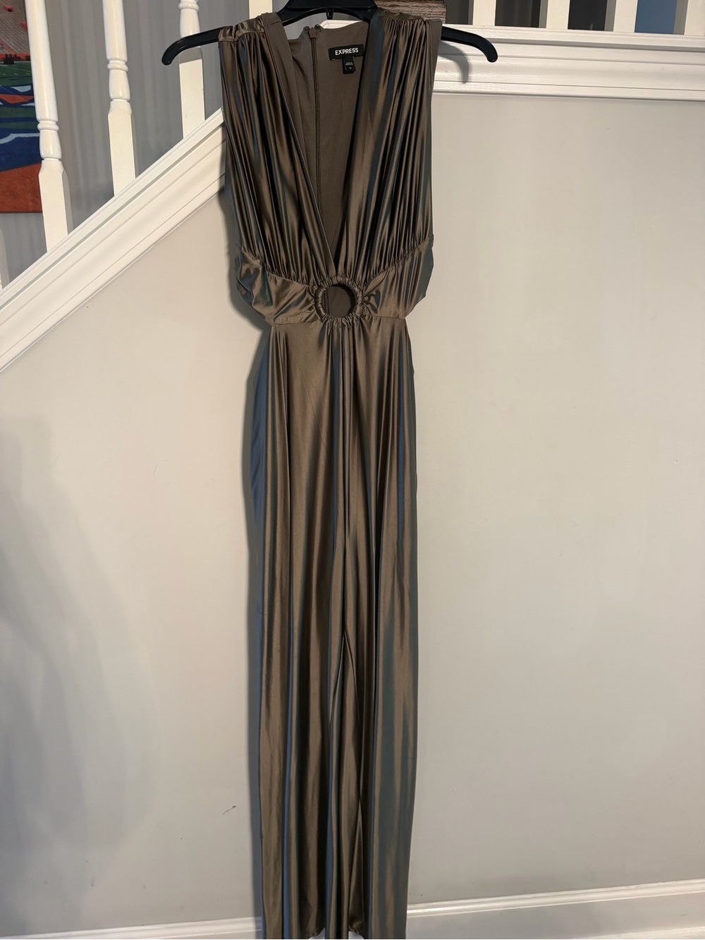 Express Olive Sleeveless Jumpsuit with Ring Waist